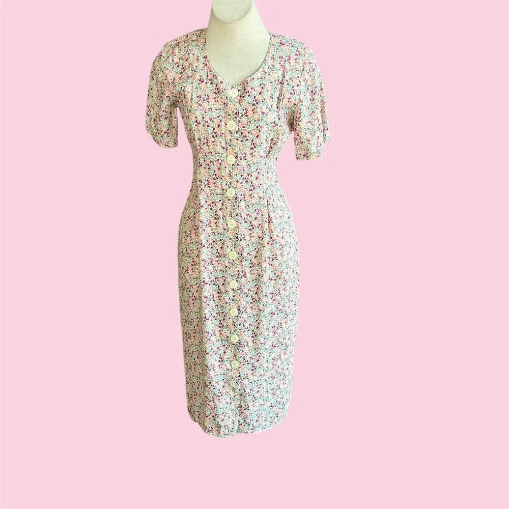 Carol Anderson Vintage 90s Floral Waisted Shirtdress Size 4 Petite
